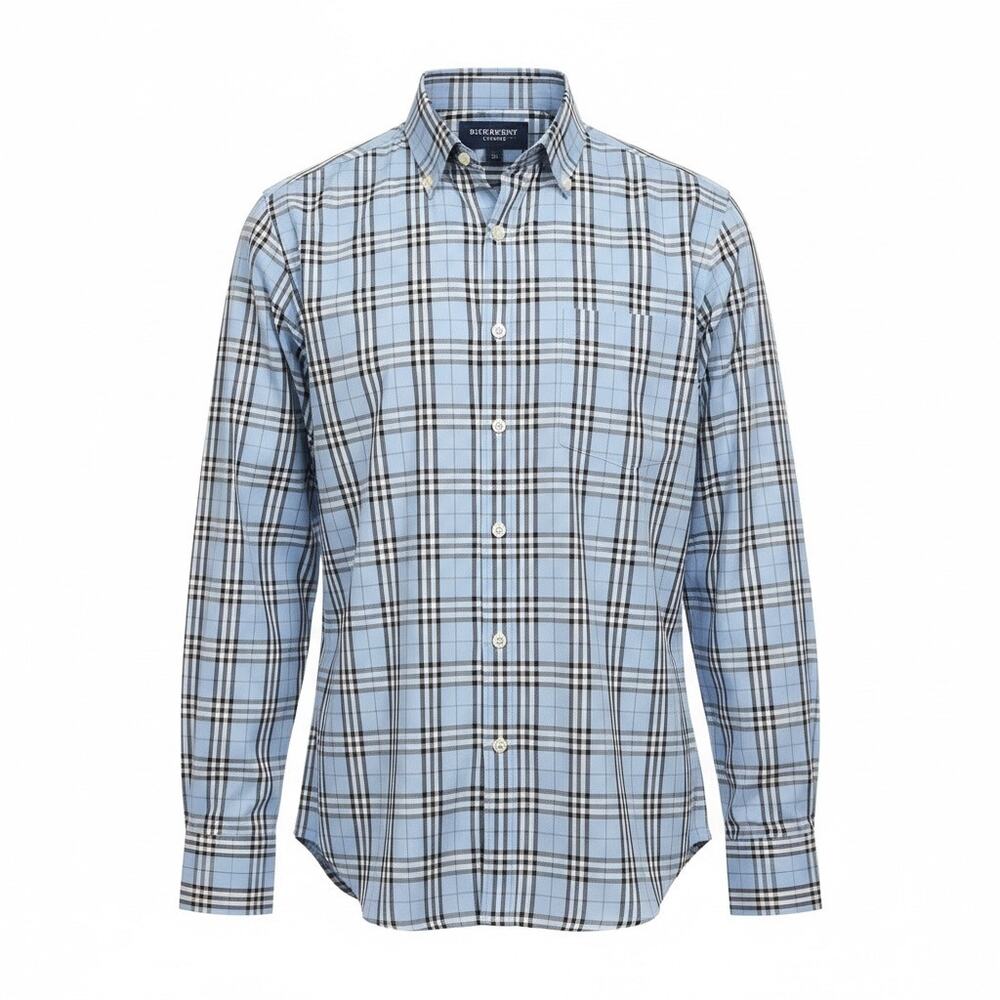 Burberry London Nova Check Shirt Light Blue Plaid Cotton Button Down Shirt XL